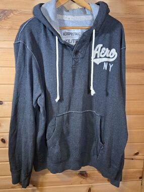 Aeropostale Hoodie Sweatshirt Aero NYC Logo Gray Mens 2XL XXL Pullover 90s Retro